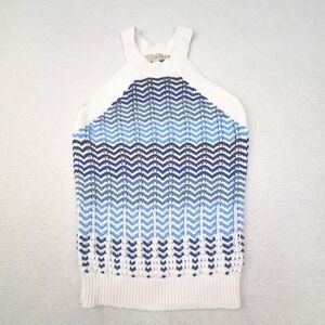Loft Halter Tank Womens XS Blue White Chevron Cotton Knit Top Coastal Resortwear